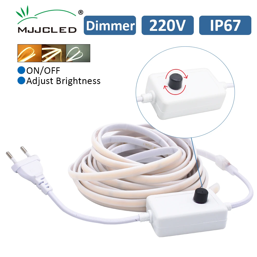 AC220V COB LED Strip Light IP67 Waterproof Flexible Ribbon 3000K/4000K/6000K Tape Lamp Dimmer Switch Power Kit Outdoor Lighting