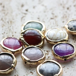 DIY Supply-One Piece Semi Precious Stone - Plated Framed Stone Spacer Beads - Coin 17mm (G467)