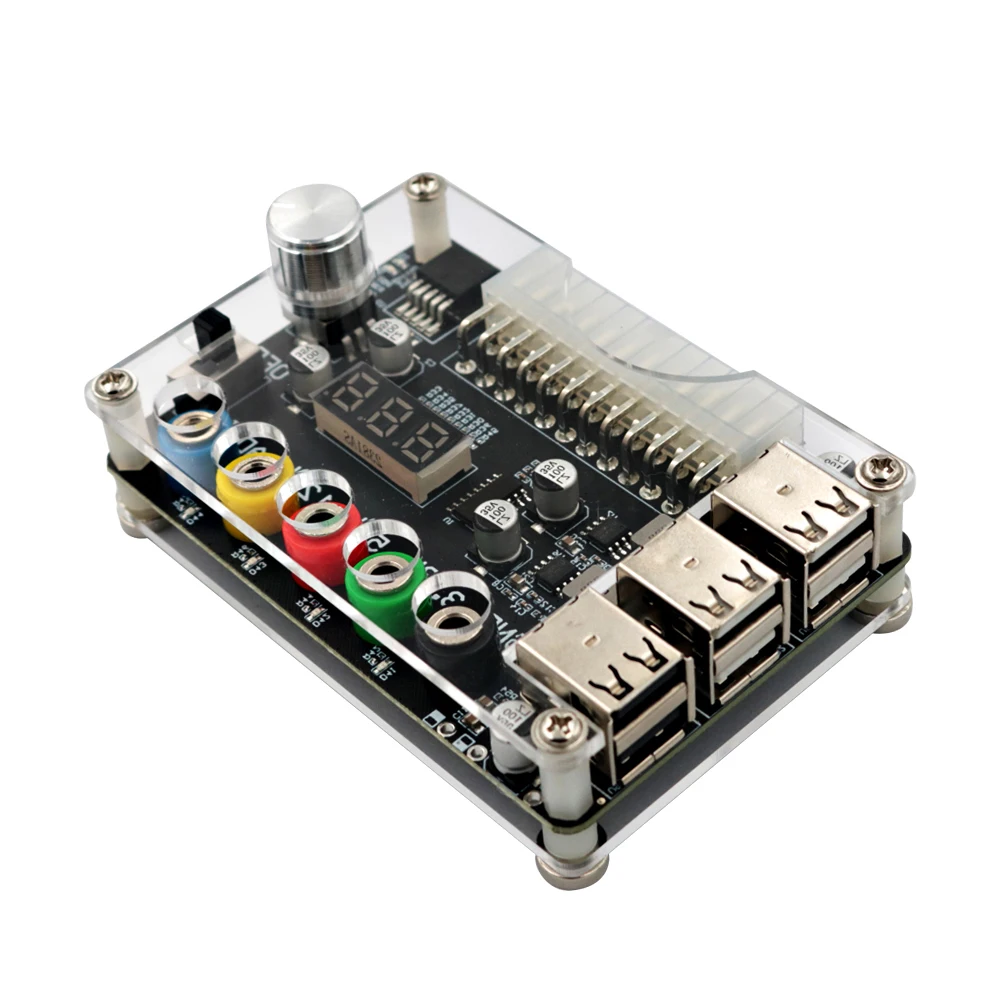 24Pin ATX catu daya Breakout papan kenop tegangan dapat disesuaikan 6 Port USB 2.0 konektor adaptor mendukung QC2.0 QC3.0 dengan kotak