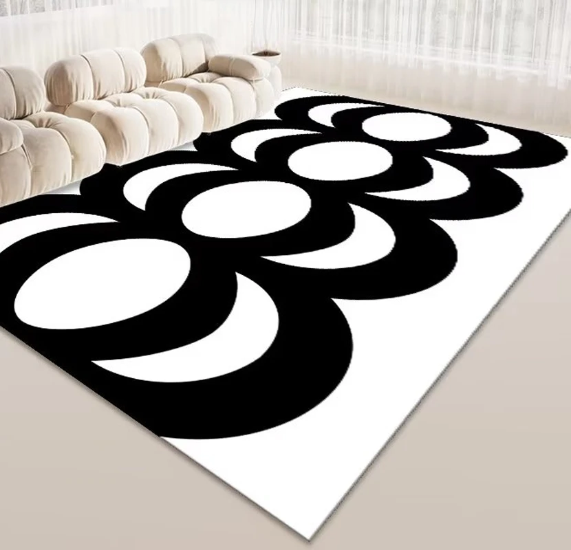 Simple Living Room Decoration Carpets Black White Pattern Large Rugs Modern Light Luxury Floor Mat Bedroom Lounge Rug Anti Slip