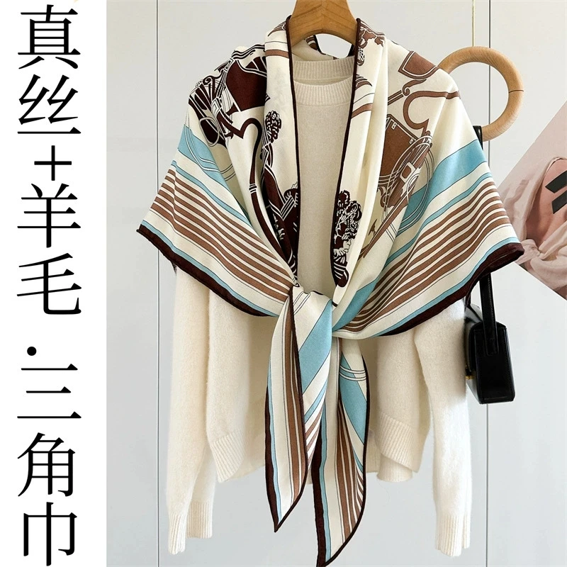

Advanced collection of books, silk and wool triangular scarf, autumn and winter new warm silk and wool scarf, draped over a shaw