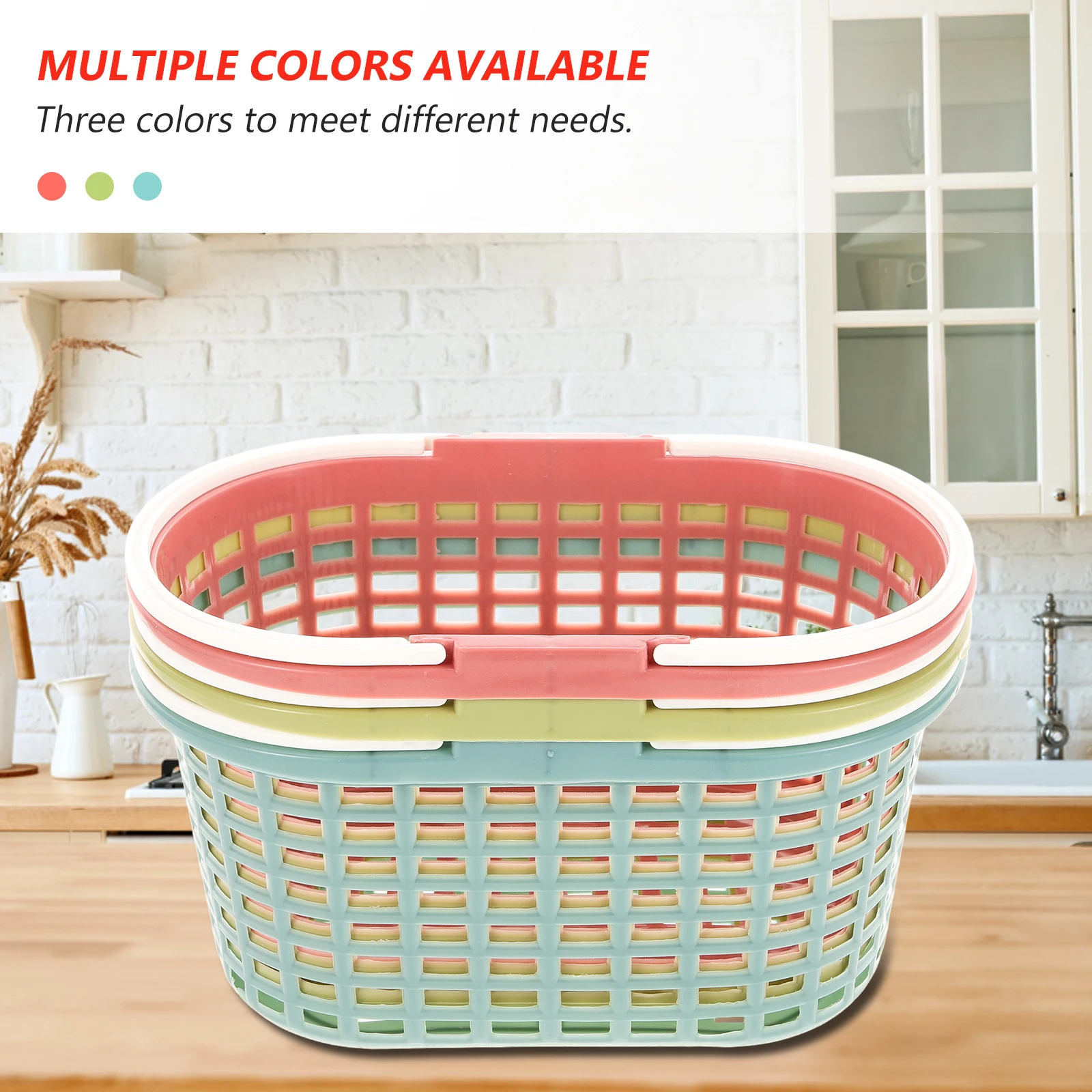 3 Pcs Picking Basket With Handle Shower Storage Plastic Vegetable Bath Kitchen Fruit Baskets ganizer Container