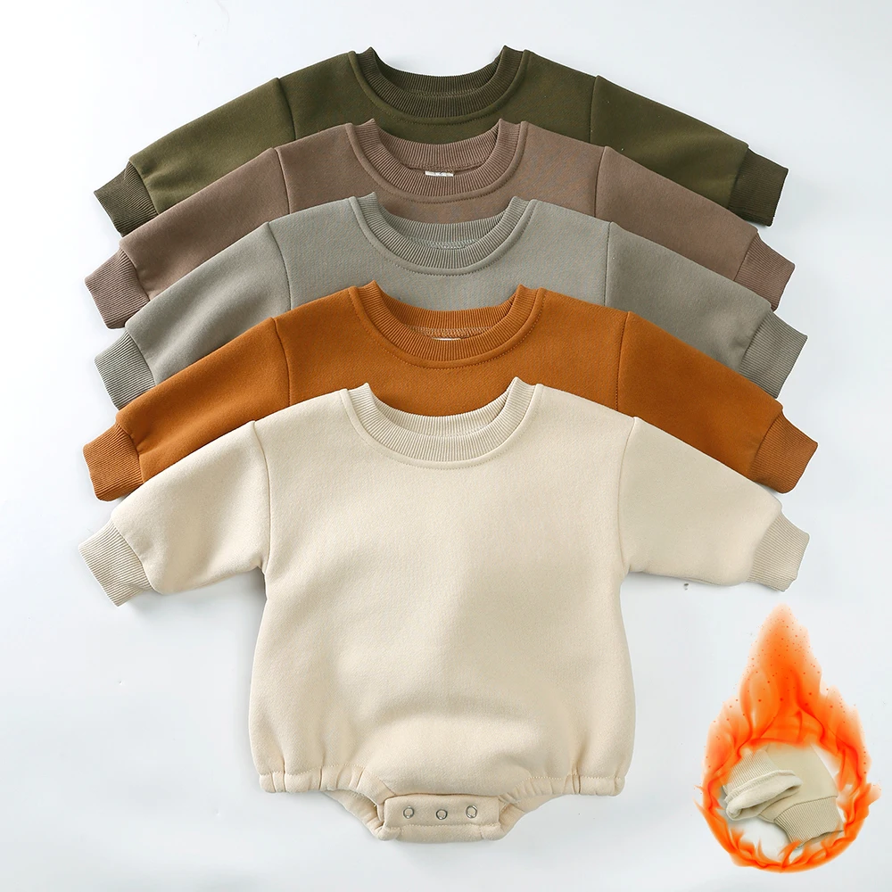 

2025 Winter Baby Boys Girls Rompers Soild Cotton Thicken Fleece Long Sleeve Warm Romper Infant Pajamas Toddler Jumpsuits Clothes