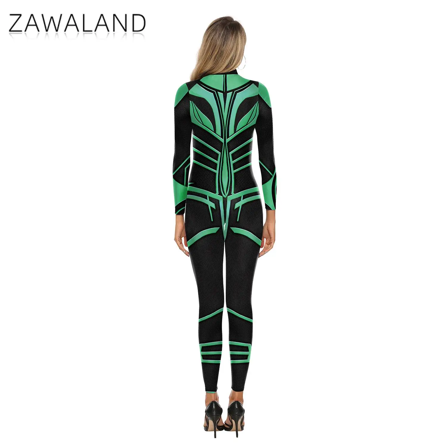 Zawaland 3d digital impresso sexy elastano bodysuit cosplay manga longa festa feminino traje macacões inteiro zentai cosplay terno