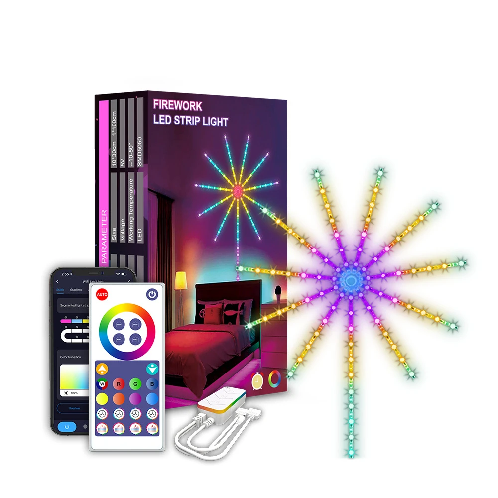 

RGB Fireworks Light Strip Bluetooth/WIFI TUYA Control Smart LED Ambient Wall Lights for Room TV Christmas Wedding Party Decor