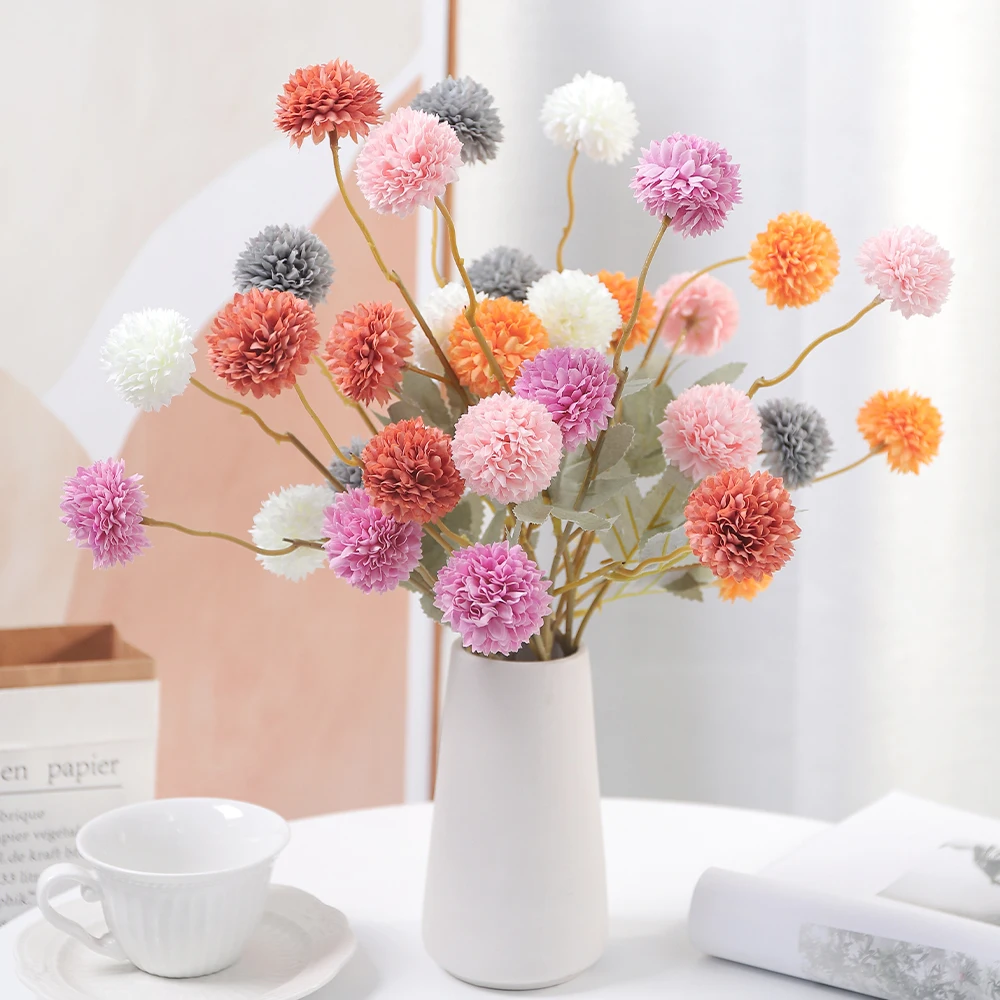 5 Head Artificial Flowers Dandelion Home Room Decoration Onion Ball Flower Autumn Artificial Flower Outdoor Garden Wedding Decor