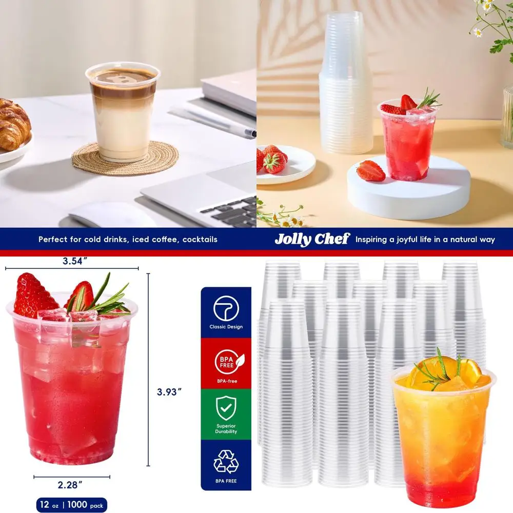 

1000 Count 12 oz Clear Disposable Plastic Cups for Beverages, Ideal for Ice Coffee, Milkshakes, and Cold Drinks