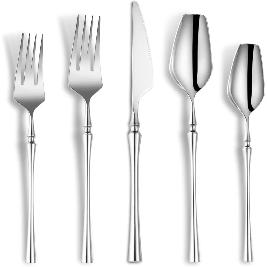 

20Piece Silverware Set for 4Modern 18 10 Stainless Steel Flatware Set Unique Rustic Cutlery Utensils Set Spoon and Fork Set for