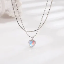 Fashion 925 Sterling Silver Moonstone Heart Crystals Necklaces For Women Luxury Designer Jewelry Wholesale  Items
