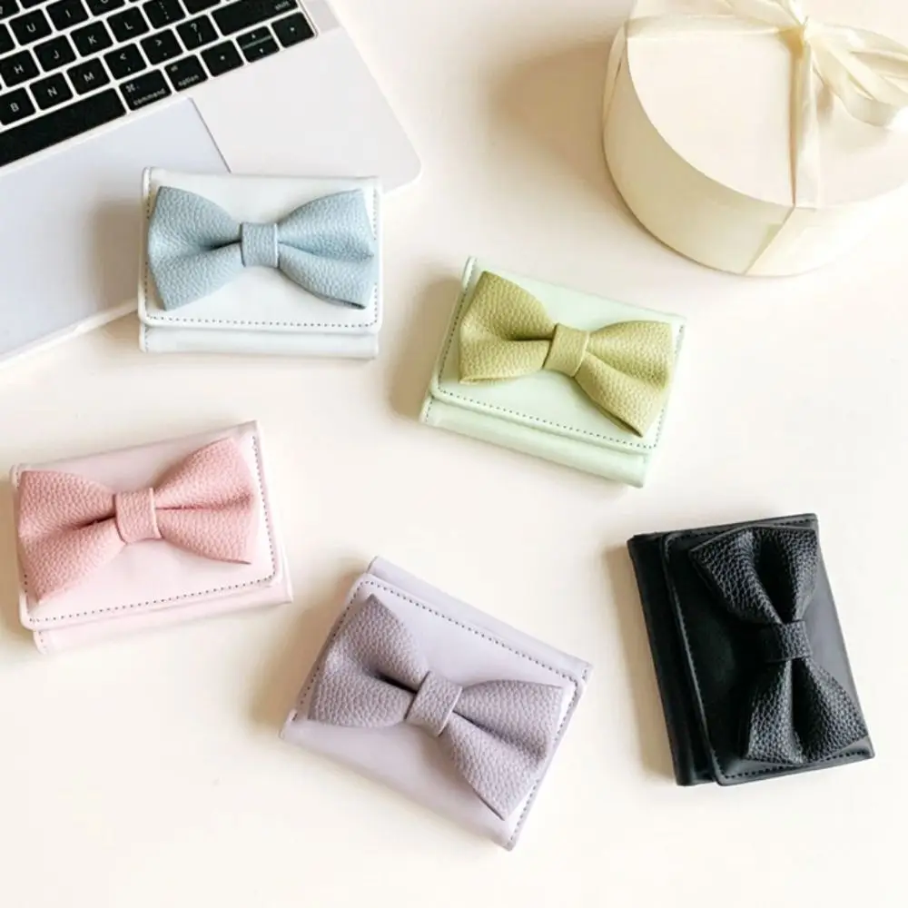 

Anti-lost Pu Leather Cute Bow Short Wallet Korean Style Coin Purse Folding Purse Bank Card Bag Printing Card Holder Outdoor