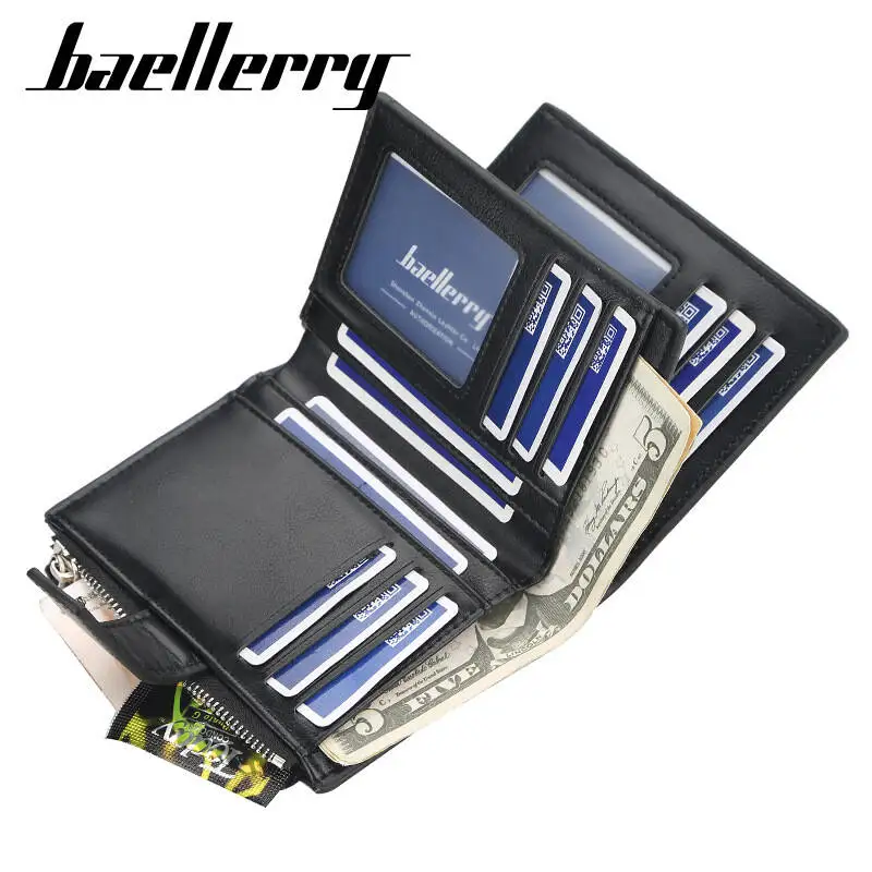 Baellerry Men's Short Korean Version Vertical Multi-Card Slot Zipper Coin Purse Driver's License Wallet Wallets High Quality