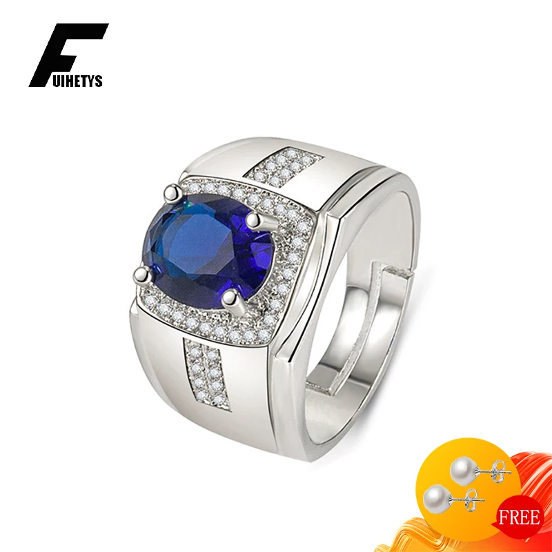 

Luxury Men Ring 925 Silver Jewelry with Sapphire Zircon Gemstones Finger Rings for Male Wedding Engagement Party Gift Wholesale