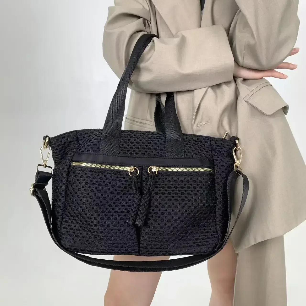 Sac à bandoulière en maille multi-poches pour femmes, sac à bandoulière polyvalent à épissure rétro de grande capacité, à la mode et personnalisé