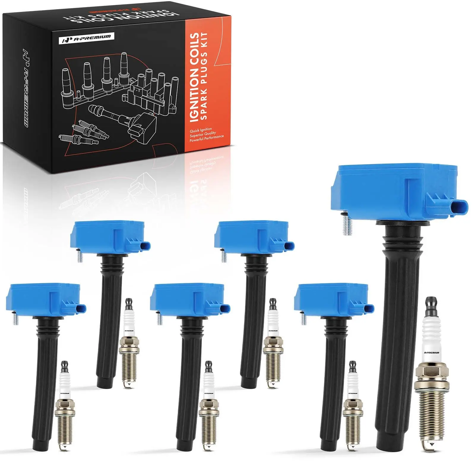 A-Premium 6x Blue Ignition Coils & 6x Iridium Spark Plug Kit for Jeep Grand Cherokee Dodge