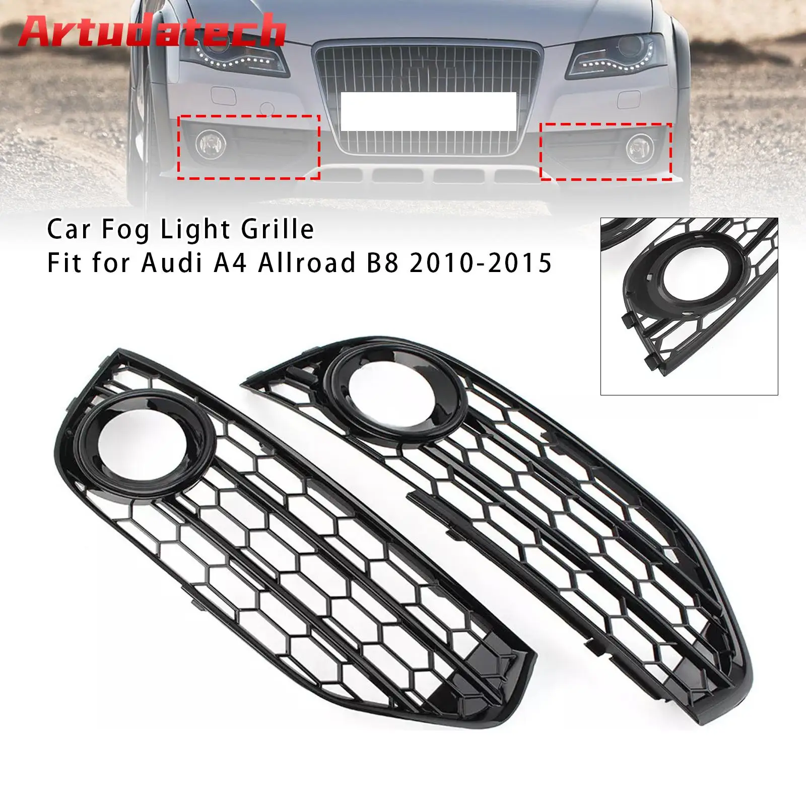 

Artudatech Front Bumper Honeycomb Fog Grille Cover For Audi A4 Allroad B8 2010-2015 Black 2011 2012 2013 2014
