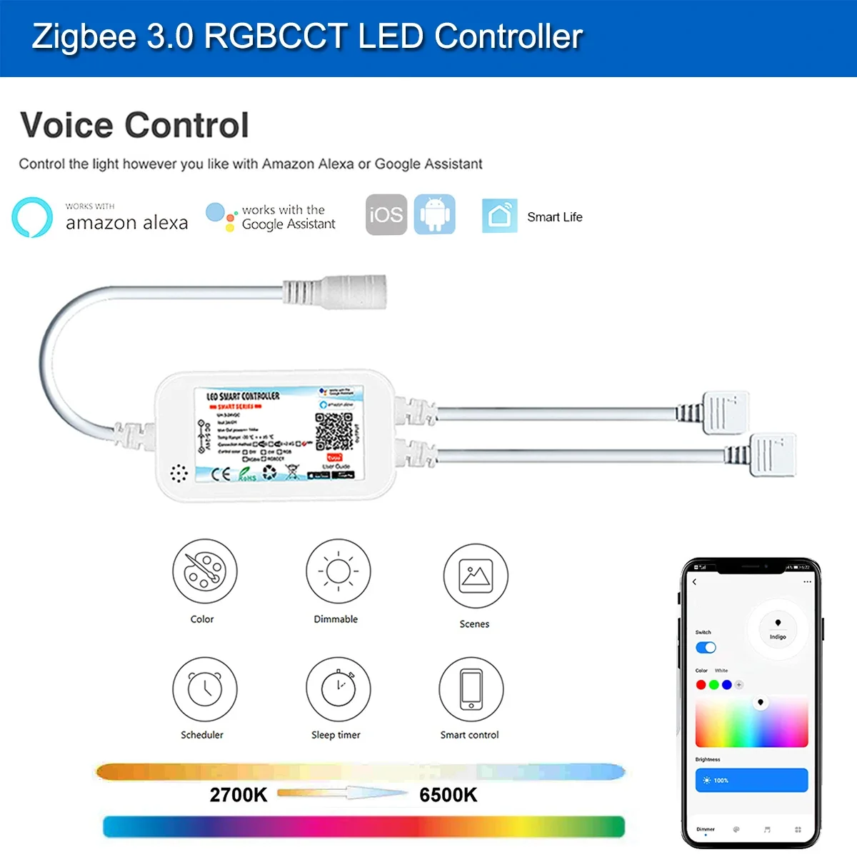 5 В-24 В Tuya Zigbee 3,0 двойной выход DW/CCT/RGB/RGBWW/RGBCCT светодиодная лента беспроводной пульт дистанционного управления для Alexa Smartthings