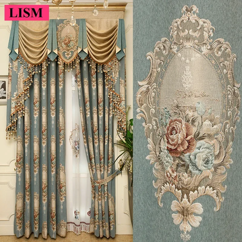 

European Curtains for Living Room Bedroom Chenille Jacquard Embossed Embroidery Luxury Window Decor Custom Elegant Tulle fabric