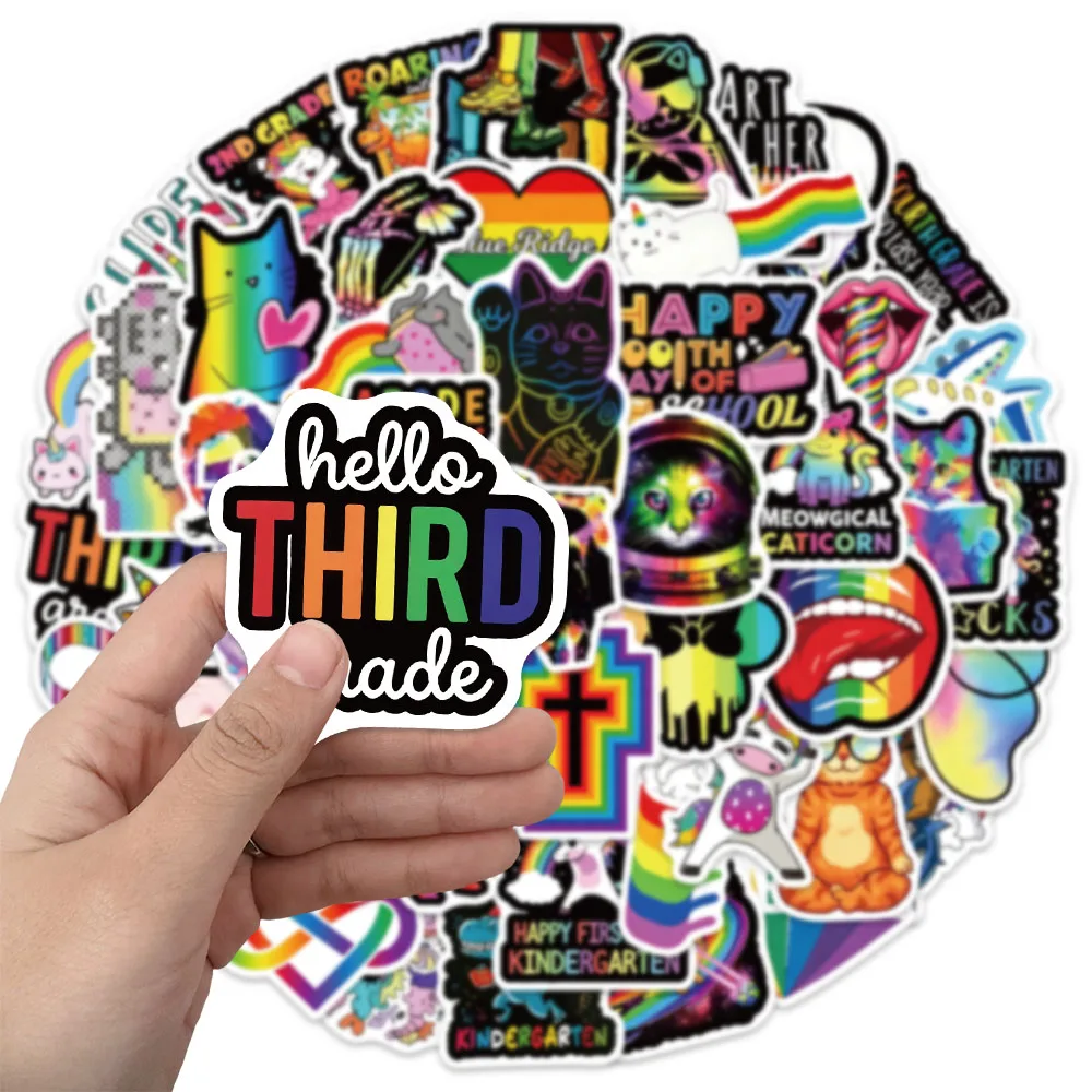 50PCS Rainbow Graffiti Punk Style Fun Handwritten Materials, Phone Cases, Laptops, Luggage Decoration Stickers