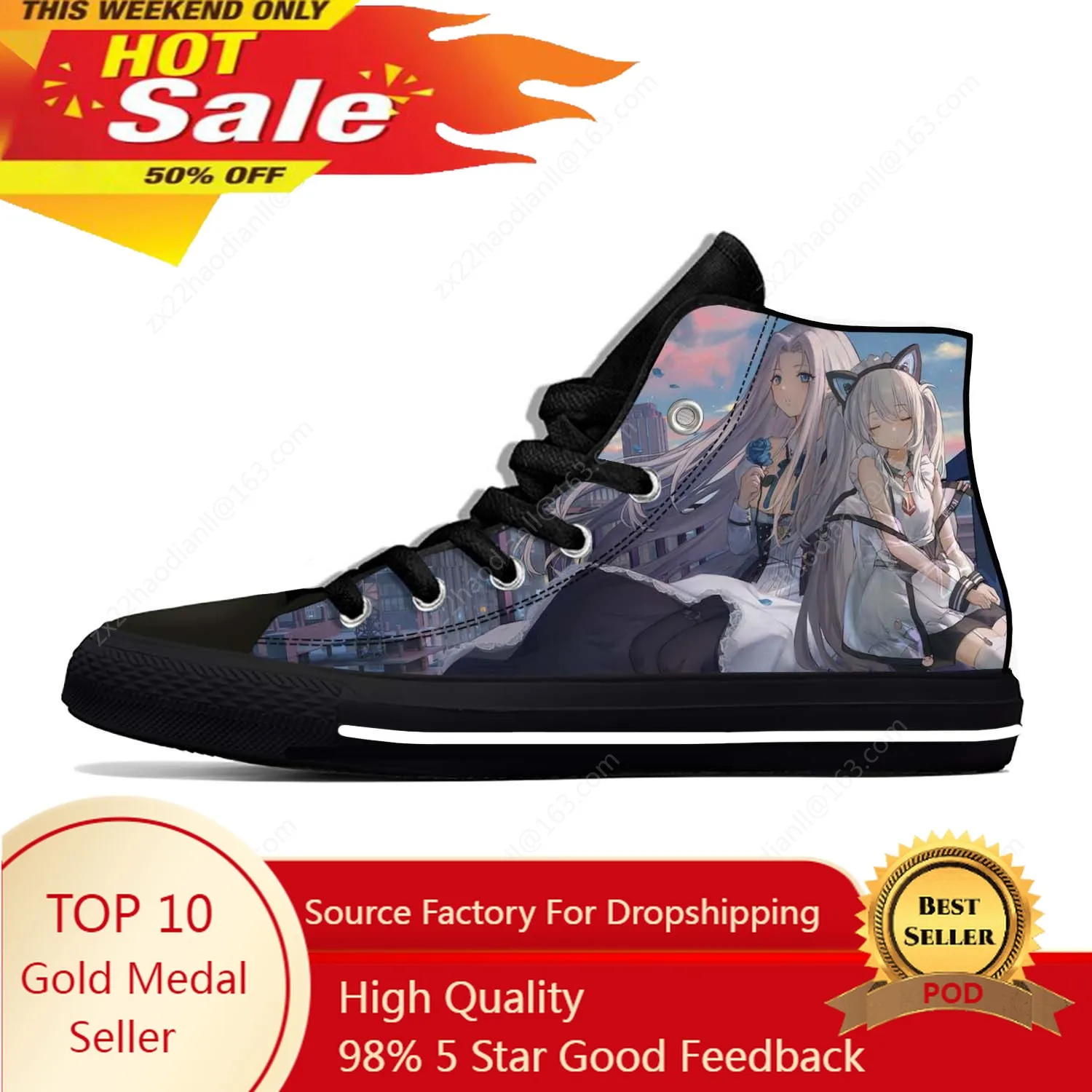 Hot Anime Azur Lane Lightweight Cloth 3D Print Funny Cool Fashion High Top Canvas Shoes Mens Womens Casual Breathable Sneakers