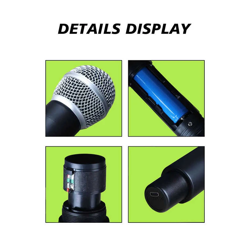 Wireless Dynamic Microphone System Portable Handheld Karaoke Microphone with Built-in Li Battery for Singing