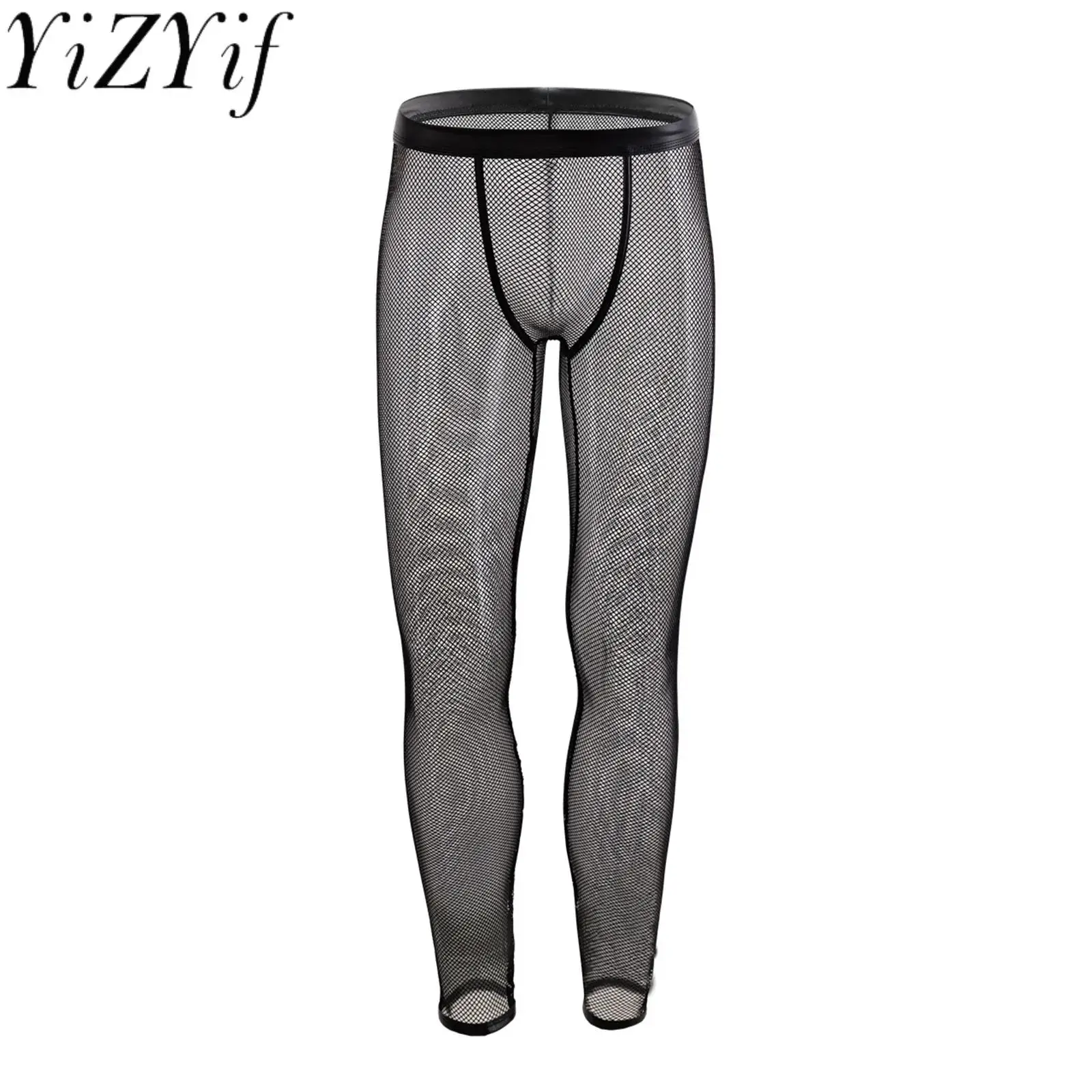 

Mens Hollow Out See-Through Long Trousers Tights Mesh Fishnet Lounge Hot Pants Fitness Workout Muscle Leggings Pajamas Bottoms