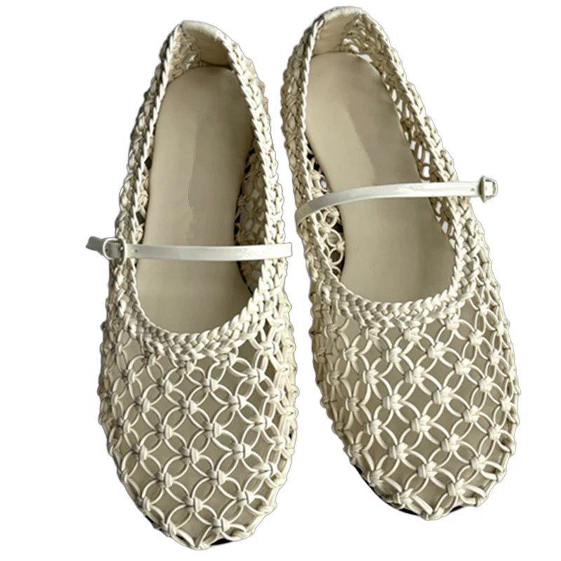 

Withered French Lazy Retro Woven Hollow Mary Jane Flat Shoes Minimalist Lightweight Comfortable Loafers Summer Shoes Women