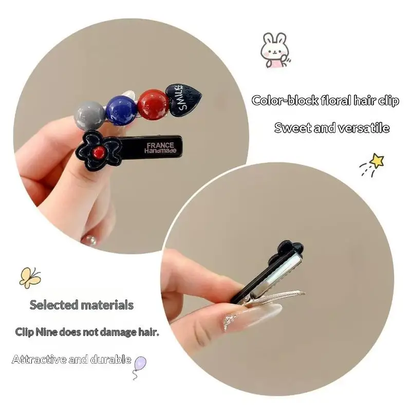 2-teiliges Set handgefertigter Haarspangen mit Blumendekor und rutschfestem Griff, perfekt für den täglichen Gebrauch und Partyfrisuren für Frauen und Mädchen. – Detail 5