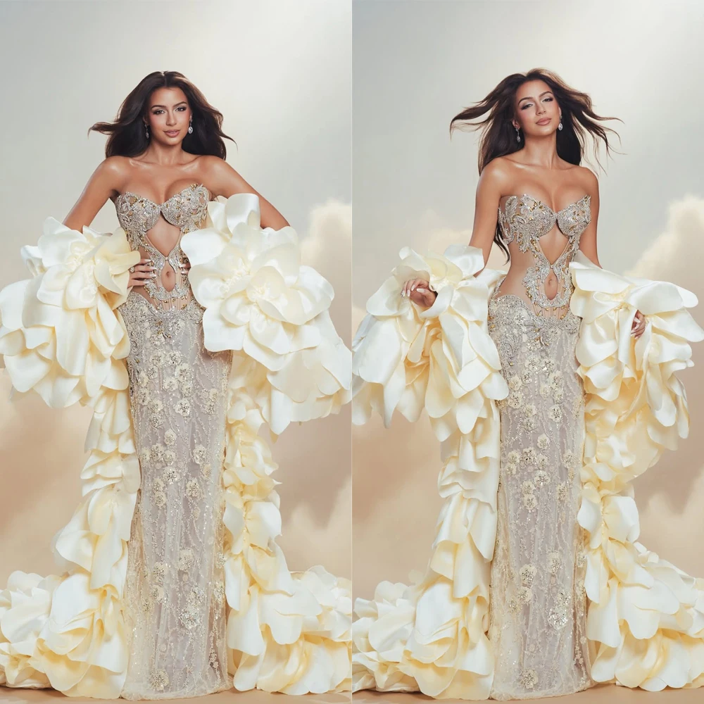 

Великолепные платья для выпускного вечера Русалка Аппликации Кристаллы Вечерние платья с открытой спиной Платья для вечеринок знаменитостей по индивидуальному заказу فساتين سهر