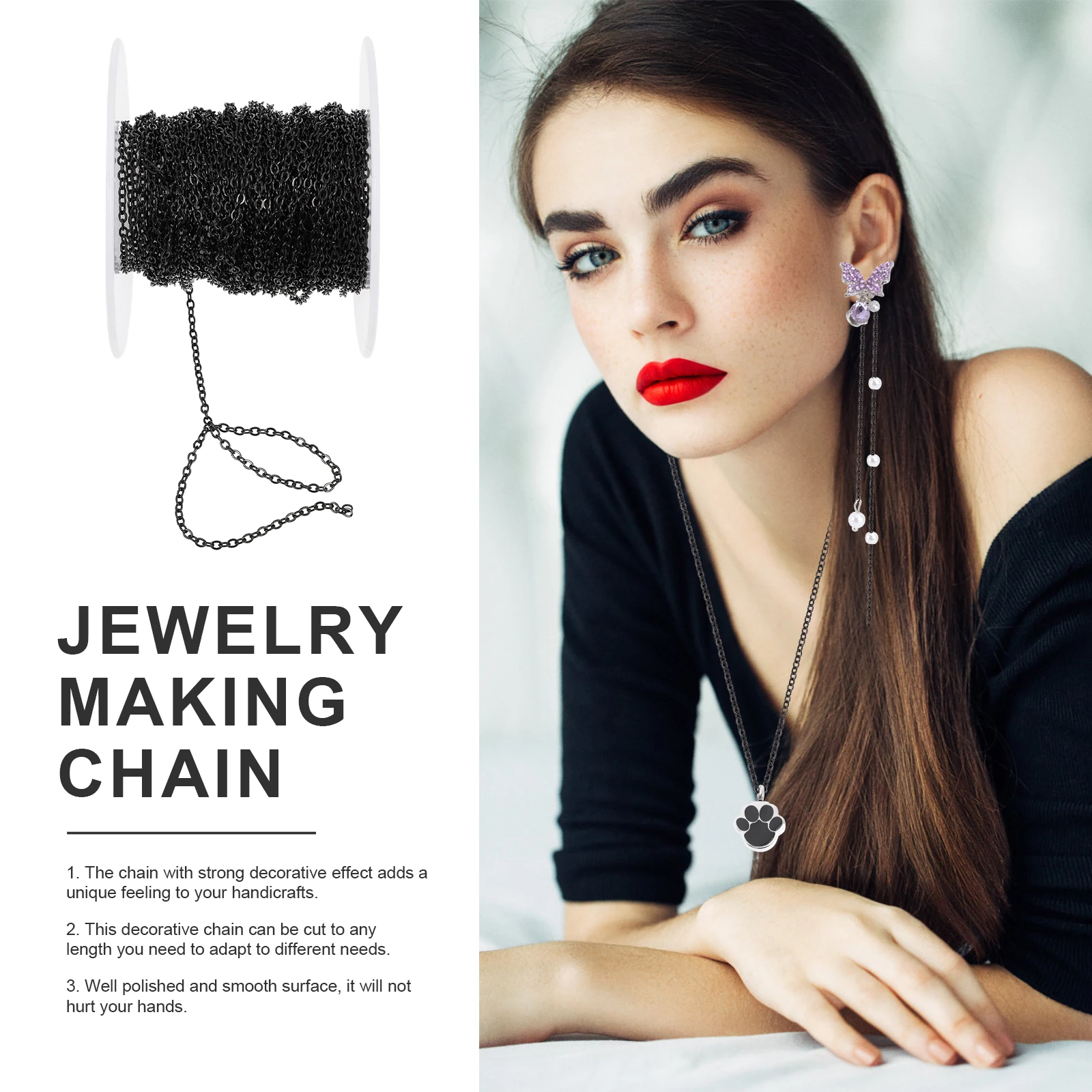 

DIY Chains O Stainless Steel H made Jewelry Accessories Black Necklace Bracelet Material Multipurpose Sweater Chain