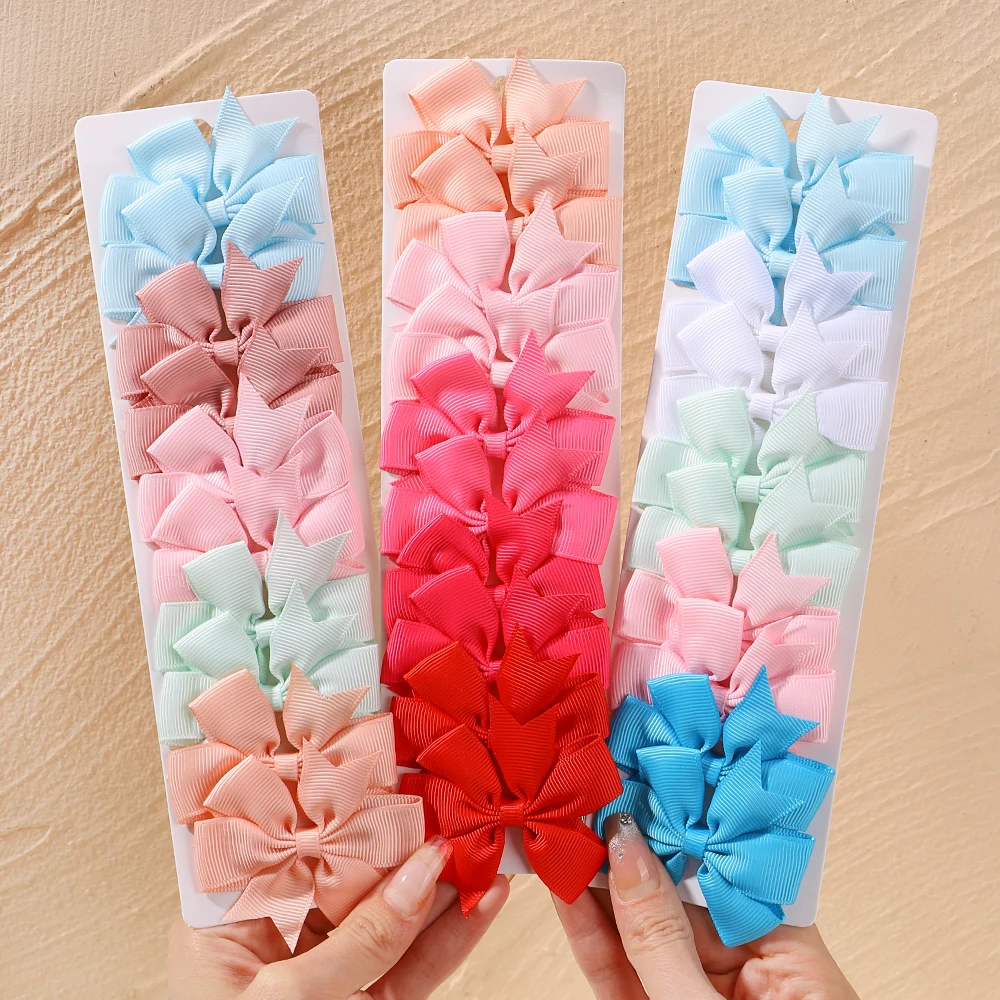 10pcs/set Solid Colors Grosgrain Ribbon Bows Clips Hairpin Girl\'s hair bows Boutique Hair Clip Headware Kids Hair Accessories