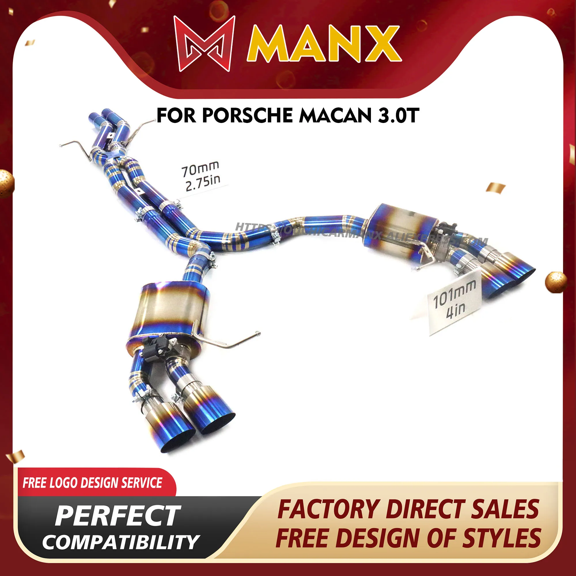 

MANX Ti Catback for Porsche Macan 3.0T Exhaust system Non-destructive installation Electronic valve Exquisite Tips