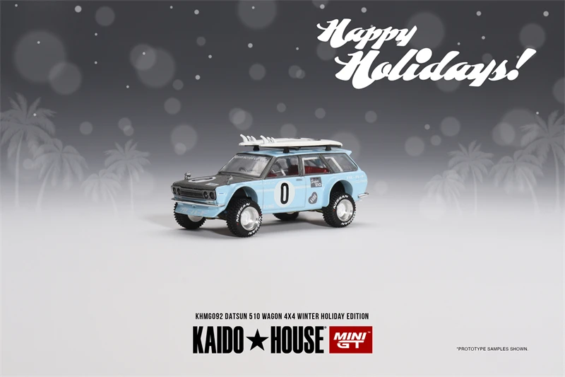 

TSM KAIDO HOUSE MINI GT 1/64 KHMG092 DATSUN 510 WAGON Winter Holiday Edition Surfing Die-cast alloy car model collection gifts