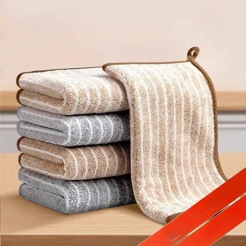 Paño de cocina a rayas de 25x25 cm con borde cosido, paño de fibra absorbente para lavar platos, paño de limpieza grueso para fregar cuencos