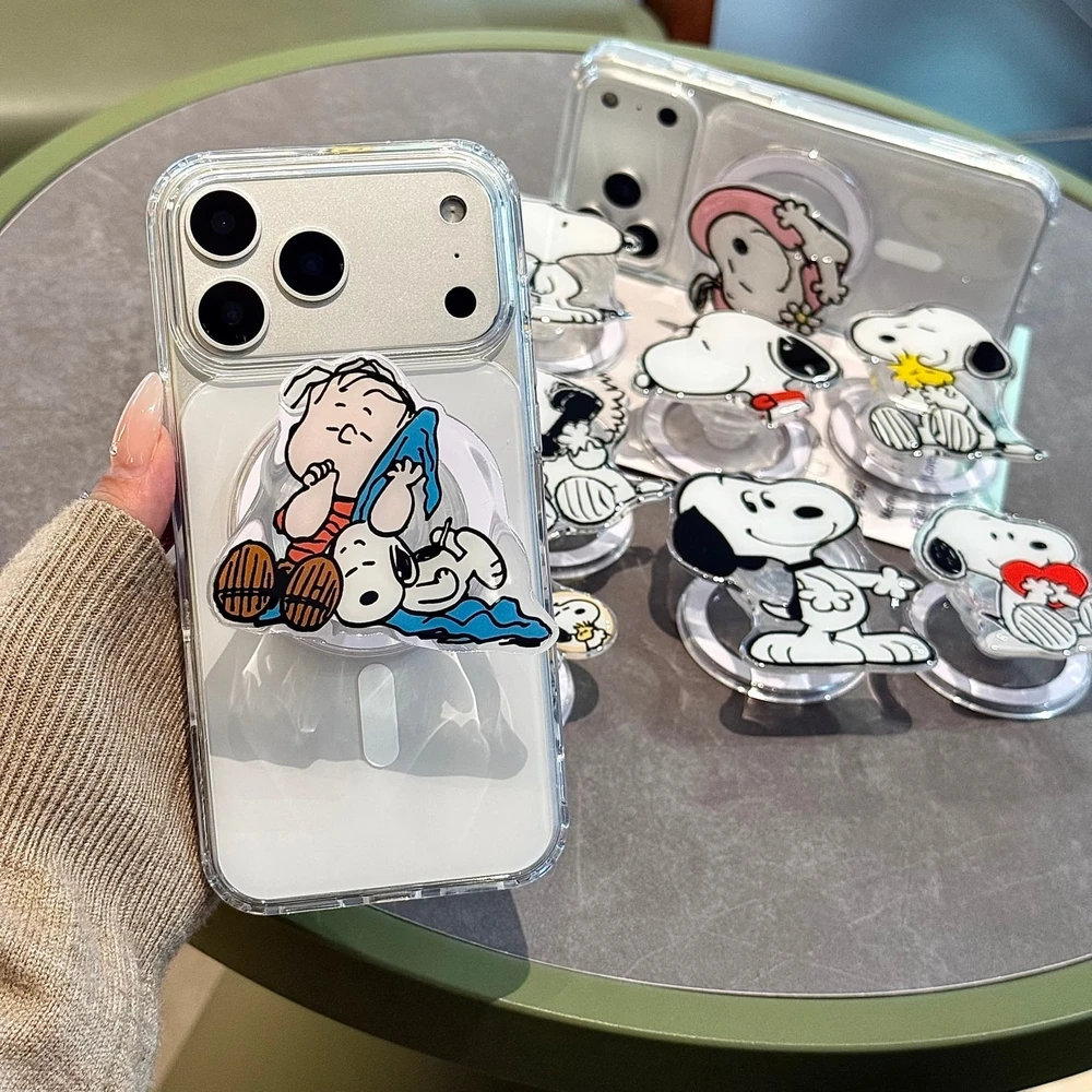 Cute Snoopy Charlie Brown For Magsafe Magnetic Phone Griptok Grip Tok Stand For iPhone Samsung Foldable Wireless Charging Holder
