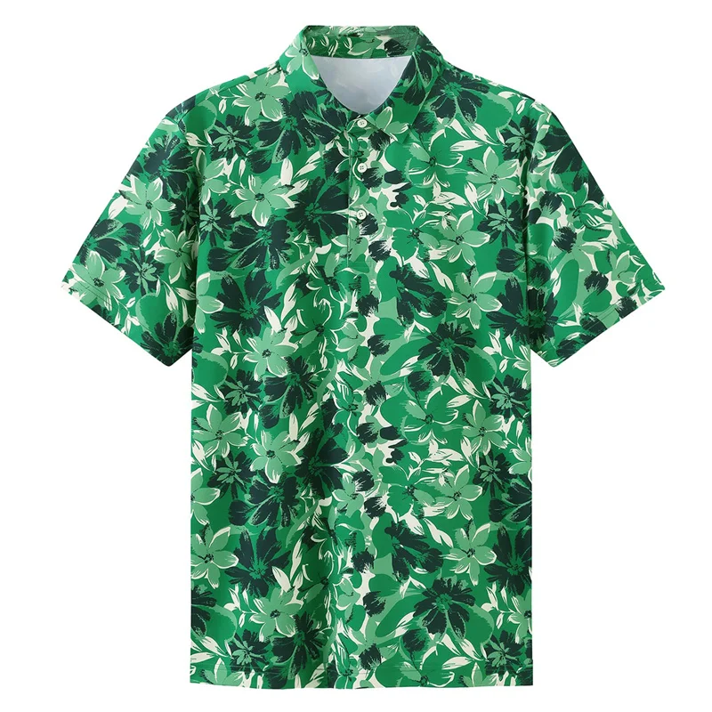 

Hawaiian Flower coconut tree Leaf 3d Printed Men Polo Shirts Summer Holiday Lapel Street Short Sleeve Tops Button T Shirt