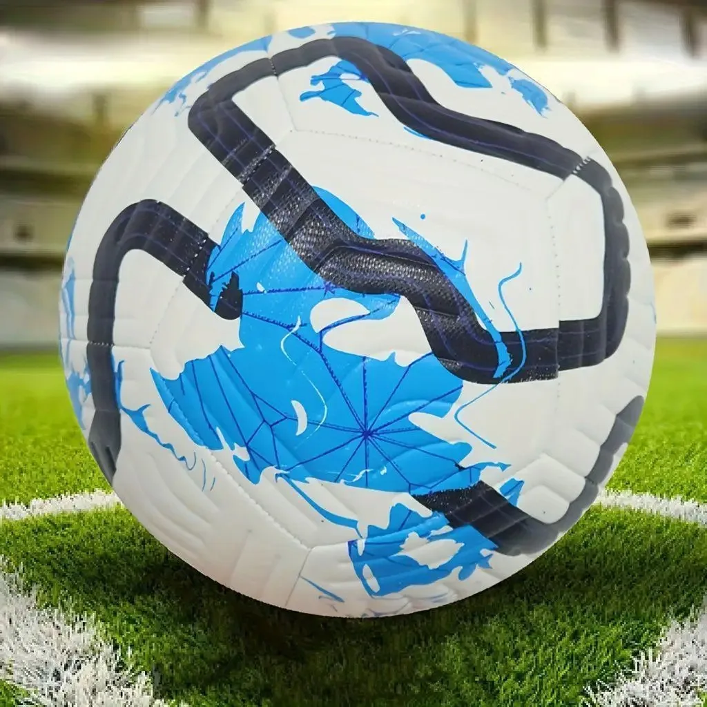 

Футбольный мяч стандартного размера 5, машинная сшивка, из полиуретана, взрывобезопасный материал, для спортивных лиг, уличных соревнований и тренировок.