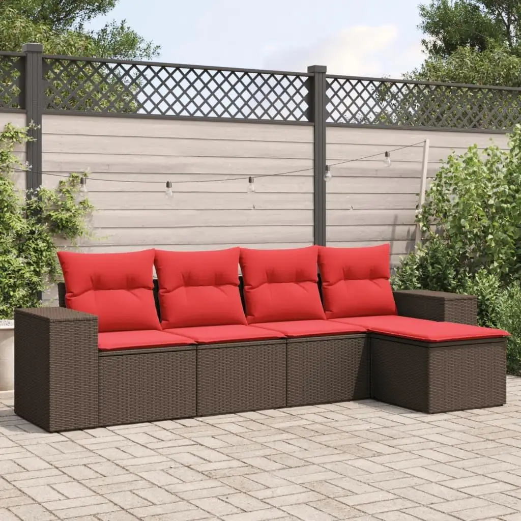 

5 Piece Brown Poly Rattan Outdoor Patio Sofa Set with Cushions Modern Garden Furniture