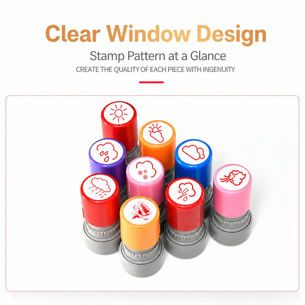 Weather Pattern Stamp Clear Photosensitive Stamp Automatic Ink Stamp Round For Preschool Learning Daily Weather Recording