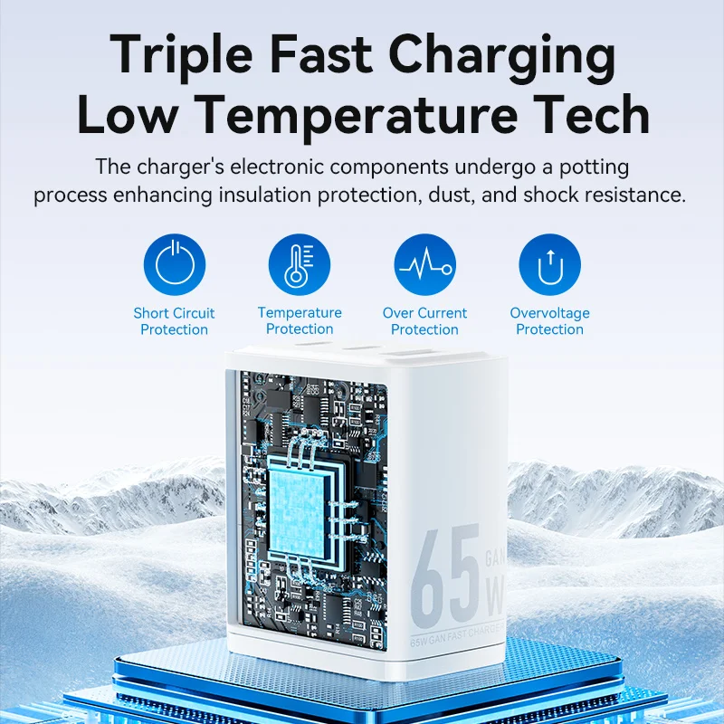 Зарядное устройство Vention сетевое с USB-портами и поддержкой быстрой зарядки, 65 Вт