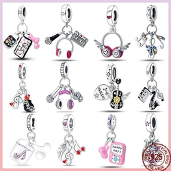 New 925 Sterling Silver Music Note Earphones Beaded Beads Suitable For 3MM 925 Original Bracelet Diy Jewelry Gift