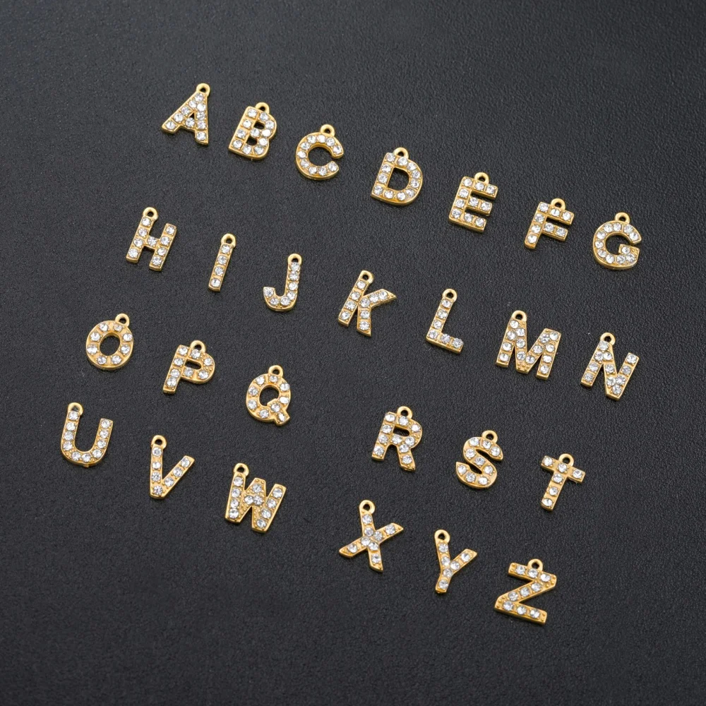 5 Stück Edelstahl Goldfarben Klare Zirkon Buchstaben Charms DIY A-Z Alphabet Anhänger für Halsketten Armbänder Ohrringe Herstellung – Detail 2