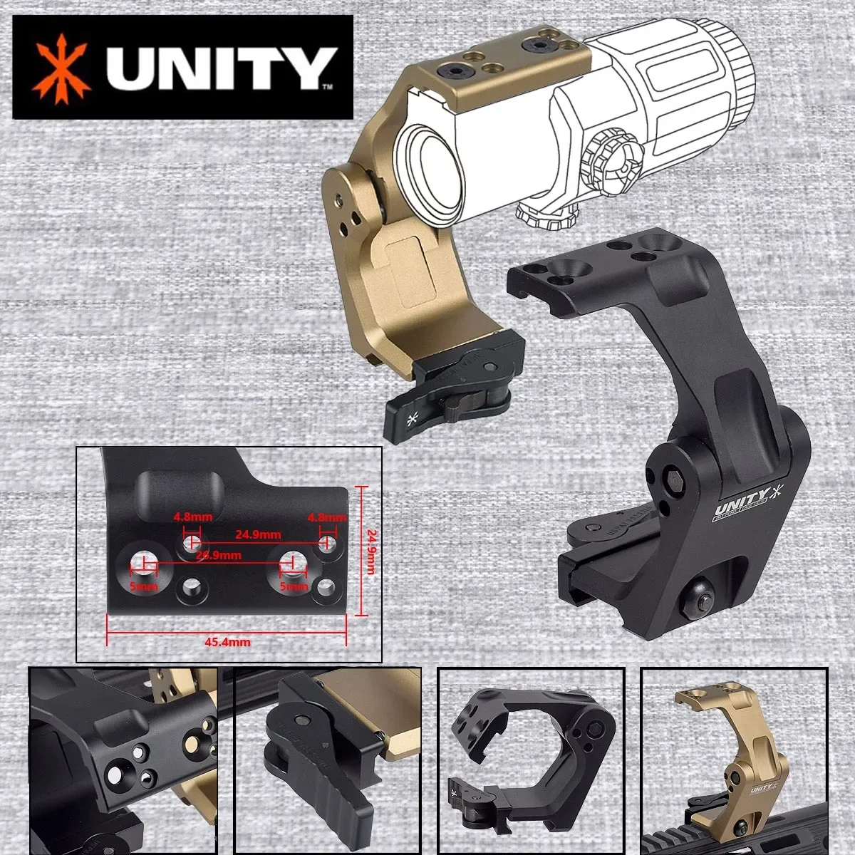 

Tactical UNITY FTC OMNI Magnifier Mount With FAST QD Lever 2.26" Optical Height Sight Scope Mounts For G23 G30 G33 G43 G45