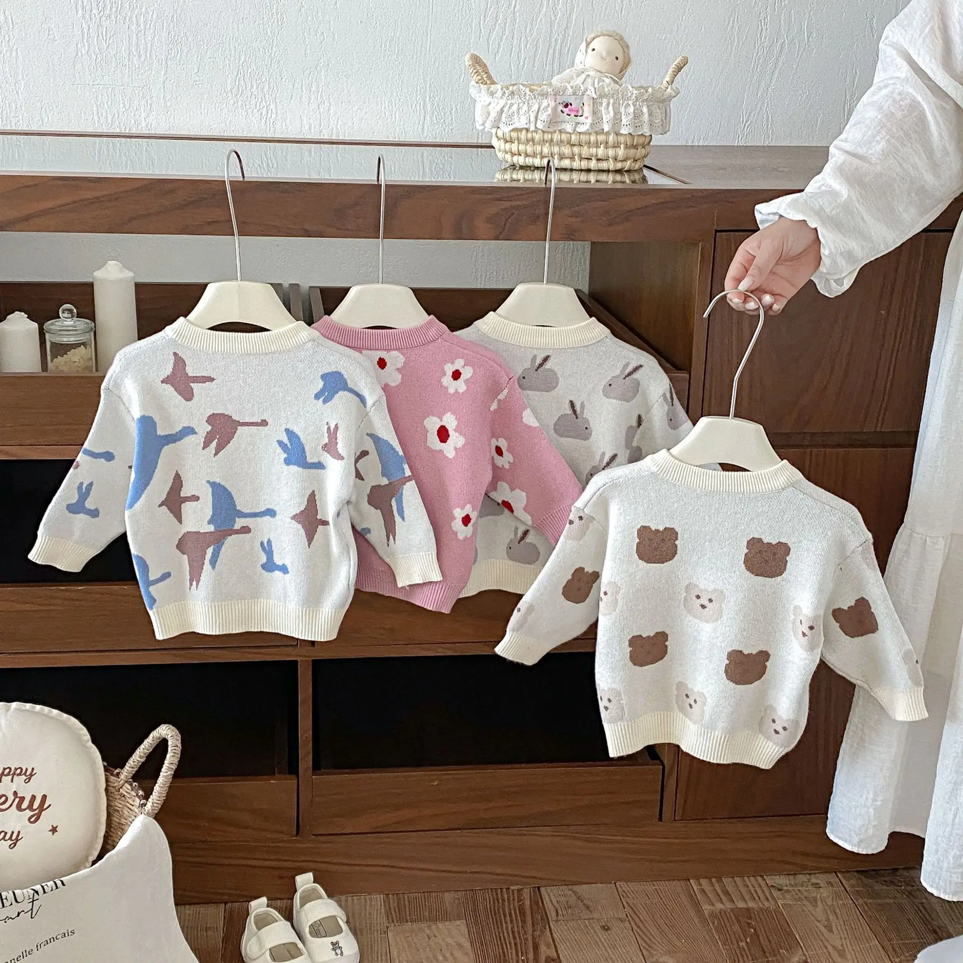2026 Winter New Baby Long Sleeve Knitted Coat Boys Girls Cartoon Print Sweater Cardigan Infant Casual Knitwear Toddler Clothes 3