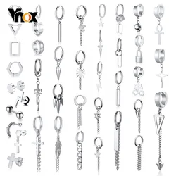 Vnox 1 Piece Punk Geometric Dangle Earrings for Men Women,Stainless Steel Gothic Rock Hinged Hoop Earrings,Ear Clip Jewelry