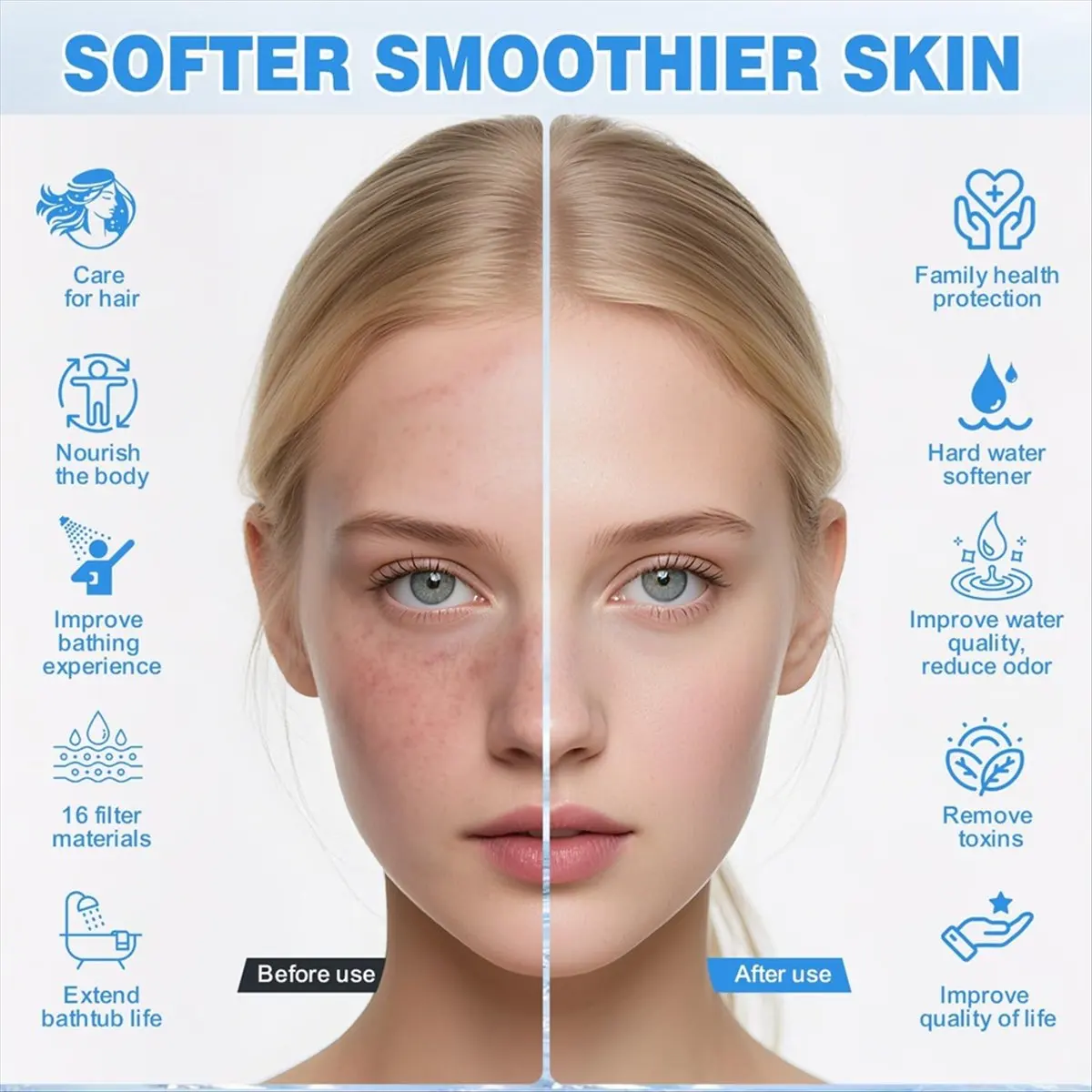 Nuevo filtro de baño para bañera, filtro de agua para bañera con desbordamiento, filtración de filtro de grifo de 8000 galones protege el cabello de la piel