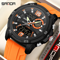 SANDA Fashion Luxury Men's Watches Dual Digital Display Sport Analog Quartz Man Wristwatch Casual Waterproof Silica Chronograph