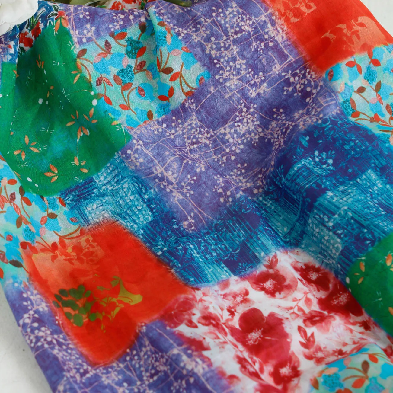 

1 ярд, высококачественная натуральная чистая ткань рами, цветная мозаичная ткань с принтом, модная уникальная одежда, халат, рубашка, ткани для одежды