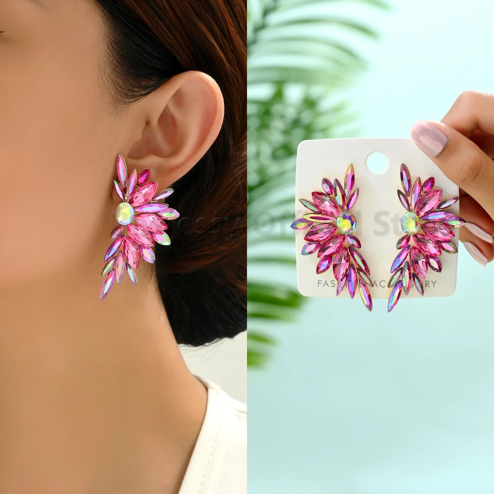 Elegant Wings Shaped Stud Earrings For Women Inlaid Colorful Glass Luxury Design Fashion Jewelry Party Wedding Trend Accessories