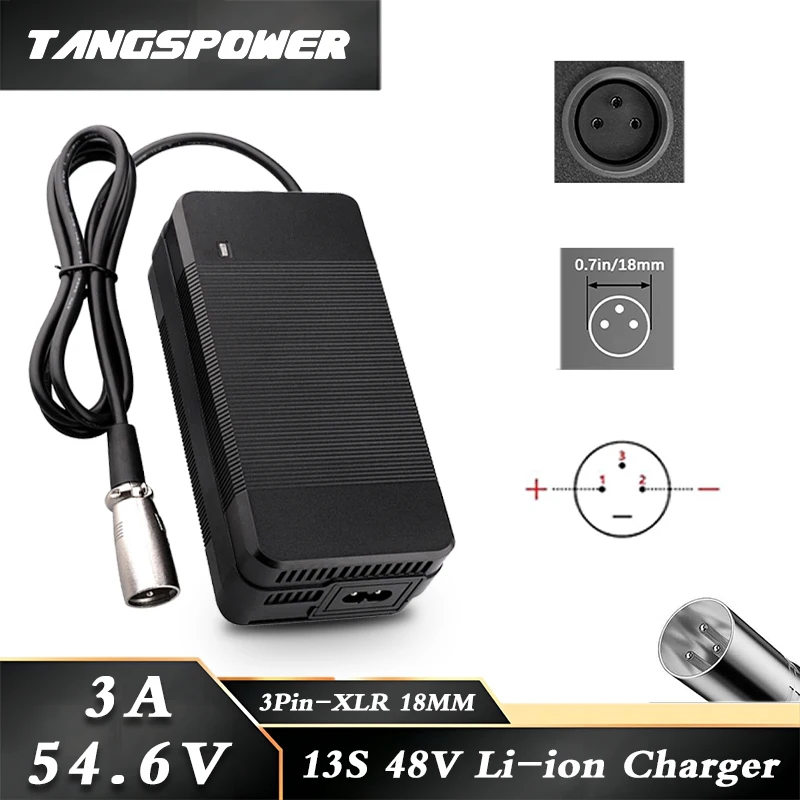 

54.6V 3A Lithium Battery Charger For 13S 48V Li-ion Battery Pack Fast Charger 3Pin-XLR Connector With Cooling Fan High quality