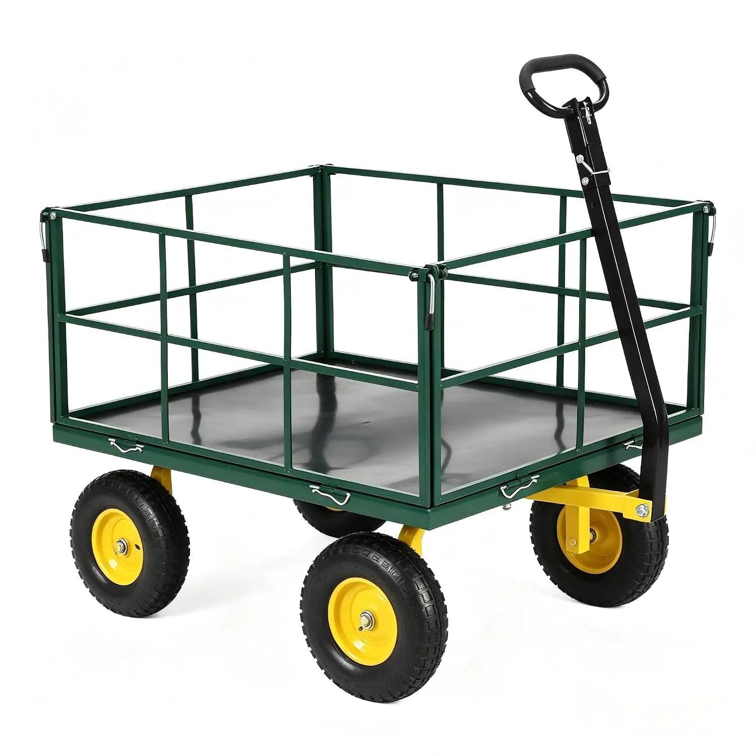 Heavy Duty Garden Cart, 1500 LBS, 13 Inch Tires, Removable Panels, 180° Handle, Flatbed for Lawn Yard Farm, Customized